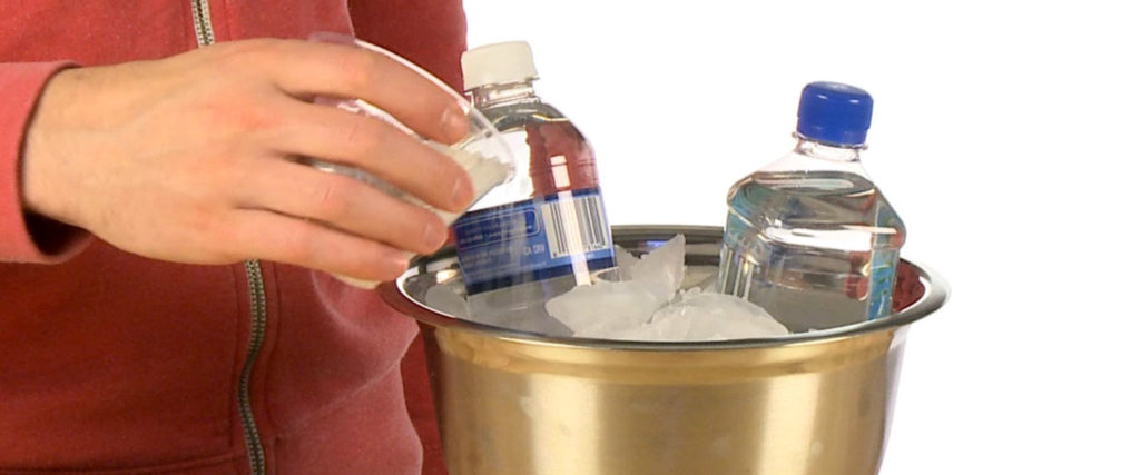 Tip! Feeeze water in a bottle. Frozen water, aka “ice,” is a solid. S, water  bottles